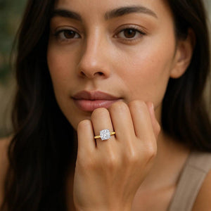 1 1/2 Carat Cushion Lab Grown IGI G/VS1 Diamond Solitaire Ring in 14K Yellow Gold