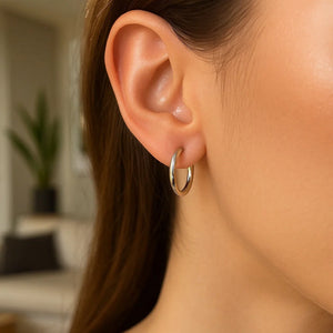Polished Sterling Silver and Rhodium Plated Hoop Earrings (2x15mm)