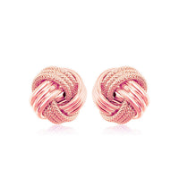 14k Rose Gold Love Knot with Ridge Texture Earrings