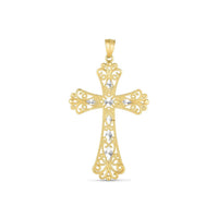 14k Two Tone Gold High Polish Diamond Cut Cross Pendant