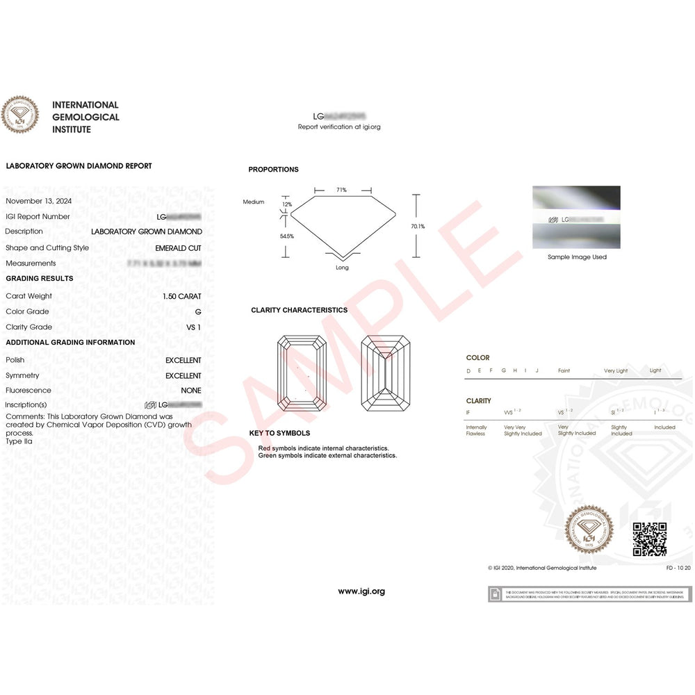 1 1/2 Carat Emerald Lab Grown IGI G/VS1 Diamond Solitaire Ring in 10K Yellow Gold