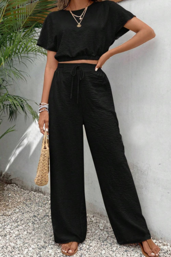Round Neck Short Sleeve Top and Pants Set-Teresa's Fashionista LLC