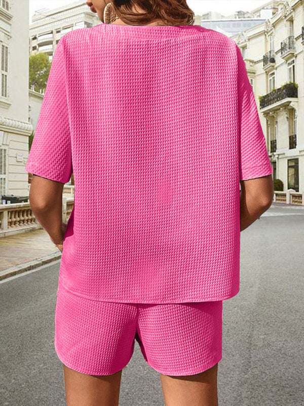 Waffle-Knit Half Sleeve Top and Shorts Set-Teresa's Fashionista LLC