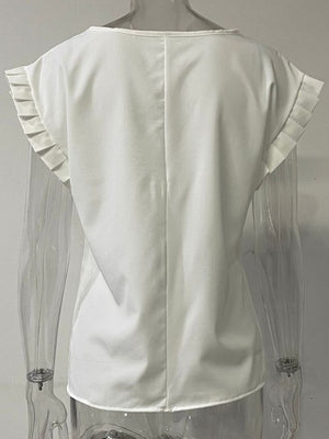 Ruffled Round Neck Cap Sleeve Blouse-Teresa's Fashionista LLC