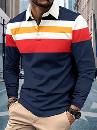 Men's Full Size Collared Contrast Striped Polo Plus Size