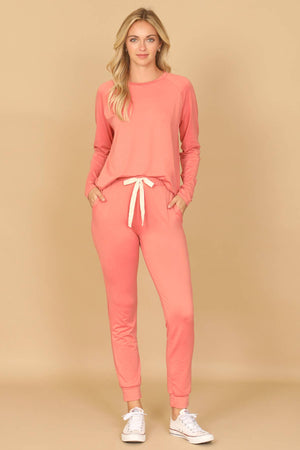 YMP40001V-SOLID LONG SLEEVE TOP AND JOGGERS SET