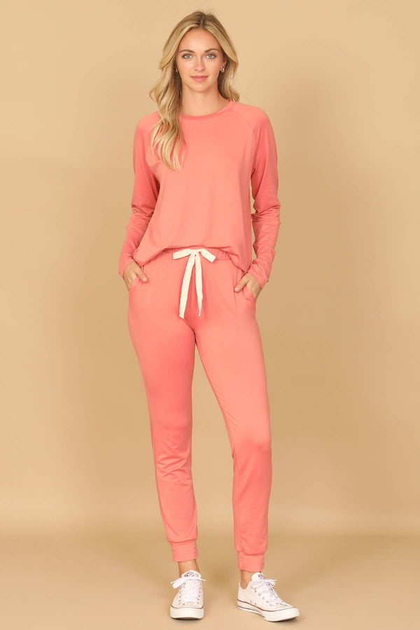 YMP40001V-SOLID LONG SLEEVE TOP AND JOGGERS SET