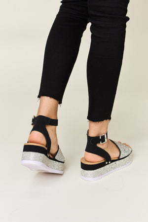 Forever Link Rhinestone Buckle Strappy Wedge Sandals-Teresa's Fashionista LLC