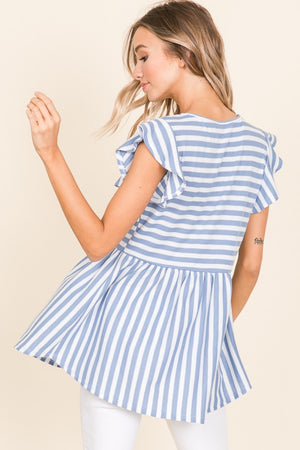 BOMBOM Striped Round Neck Blouse-Teresa's Fashionista LLC