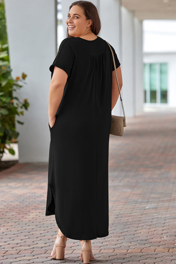 Plus Size V-Neck Short Sleeve Maxi Dress-Teresa's Fashionista LLC