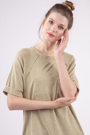 VERY J Washed Round Neck Mini Tee Dress-Teresa's Fashionista LLC