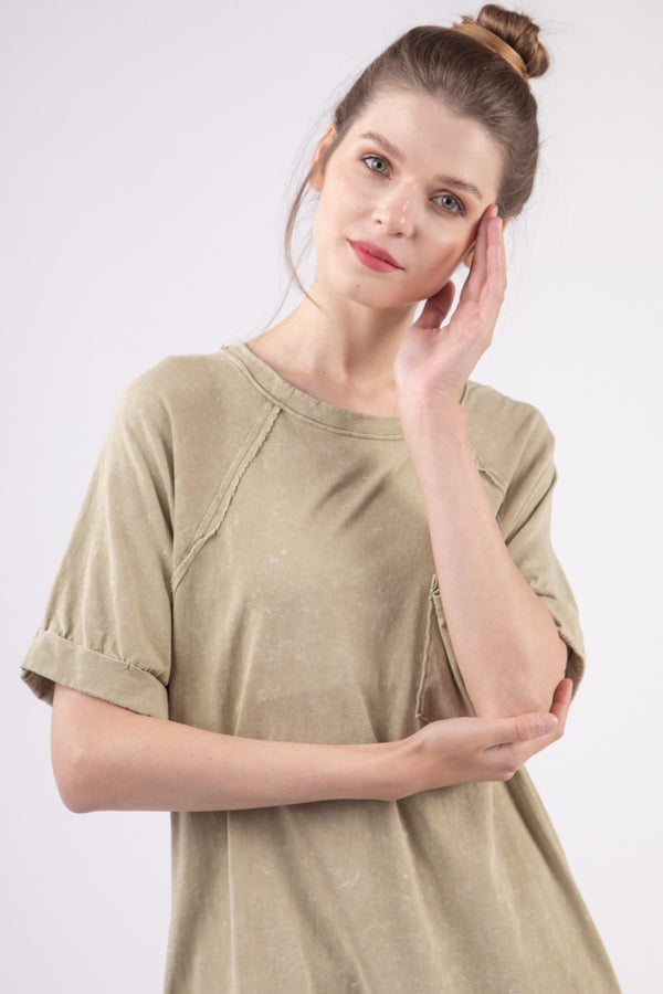 VERY J Washed Round Neck Mini Tee Dress-Teresa's Fashionista LLC
