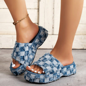 Plaid PU Leather Platform Sandals-Teresa's Fashionista LLC