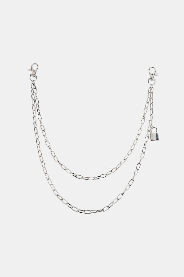 Double Layered Iron Chain Belt with Lock Charm-Teresa's Fashionista LLC