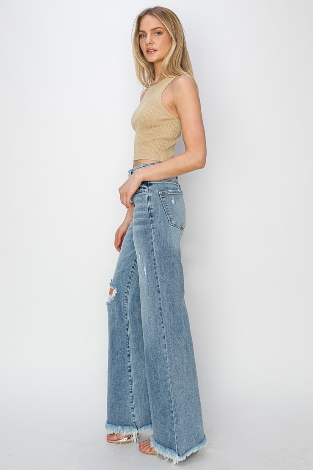RISEN Mid Rise Button Fly Wide Leg Jeans - Teresa's Fashionista LLC
