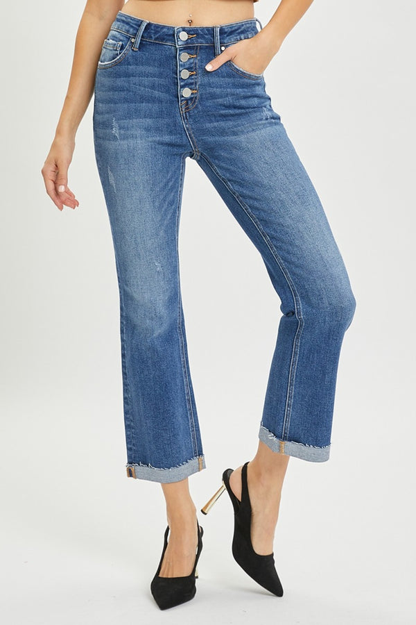 RISEN Full Size Button Fly Cropped Bootcut Jeans-Teresa's Fashionista LLC