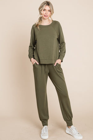 Super Lady Round Neck Raglan Sleeve Top and Pants Lounge Set - Teresa's Fashionista LLC