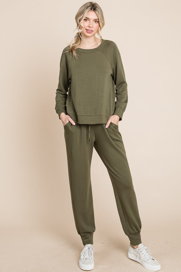 Super Lady Round Neck Raglan Sleeve Top and Pants Lounge Set - Teresa's Fashionista LLC