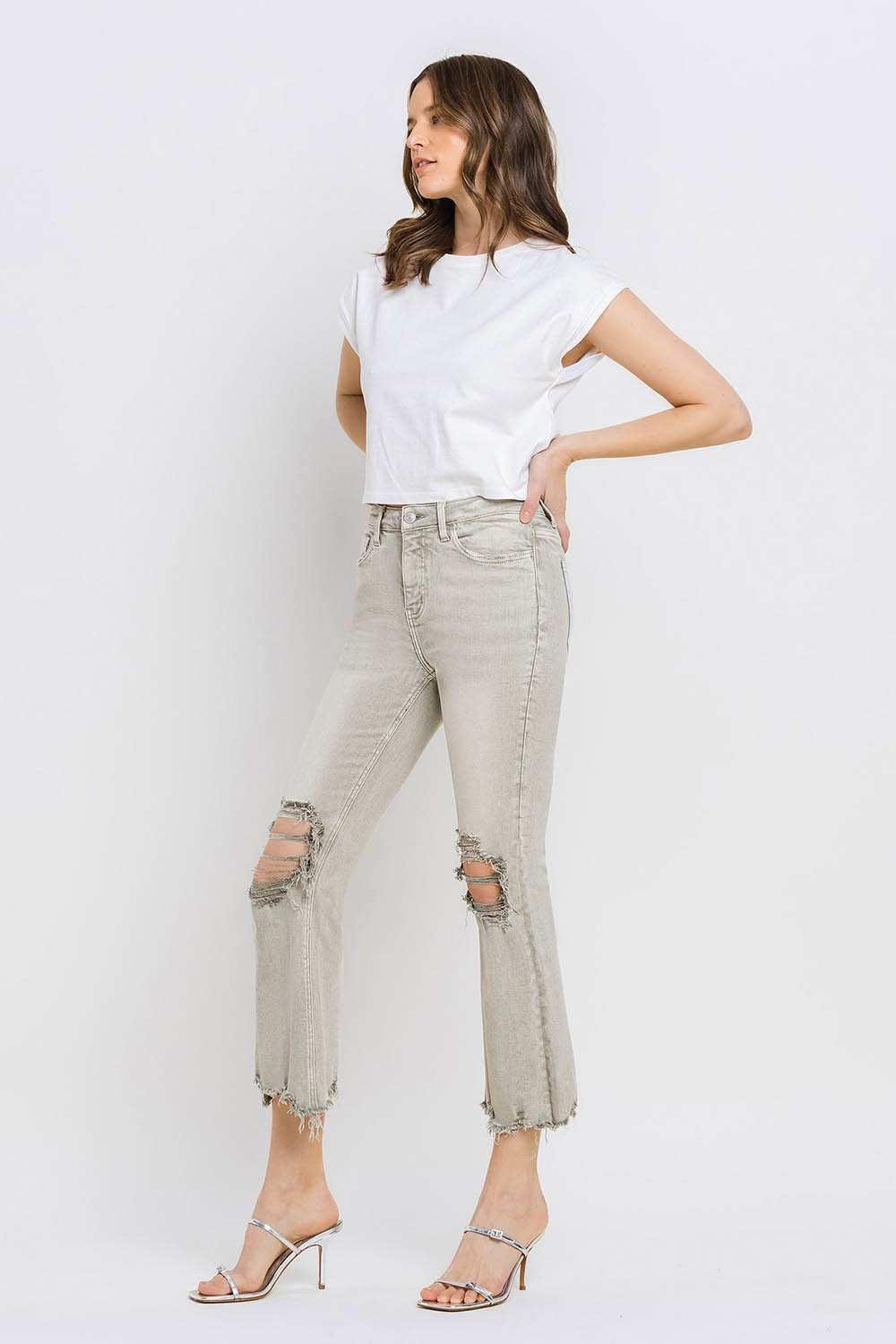 Lovervet Distressed Raw Hem Cropped Flare Jeans - Teresa's Fashionista LLC