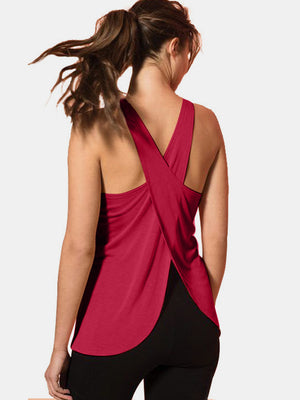 Crisscross Scoop Neck Active Tank-Teresa's Fashionista LLC