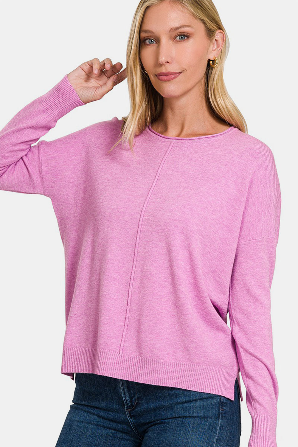 Zenana Front Seam Round Neck Sweater - Teresa's Fashionista LLC