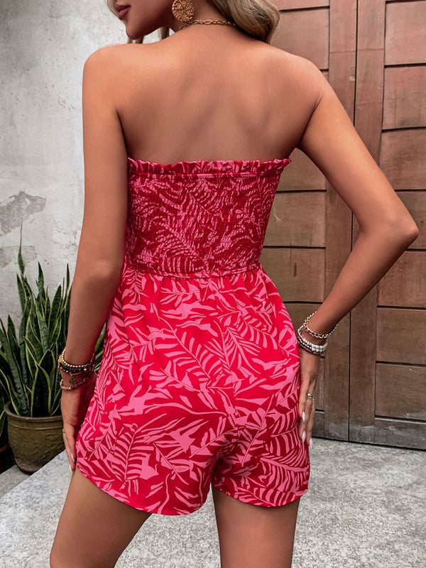 Smocked Printed Tube Romper with Pockets-Teresa's Fashionista LLC