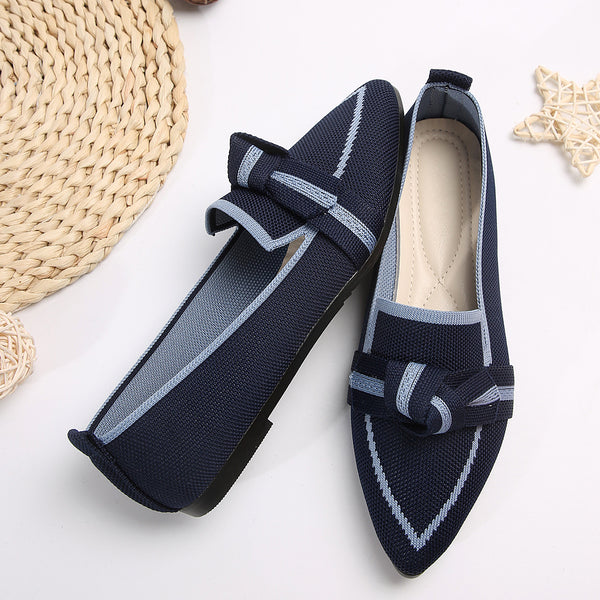 Bow Contrast Trim Point Toe Loafers-Teresa's Fashionista LLC