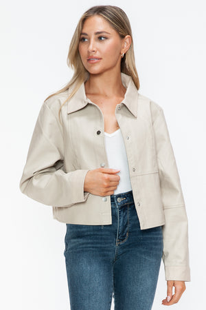 Snobbish Snap Down Long Sleeve PU Leather Jacket - Teresa's Fashionista LLC