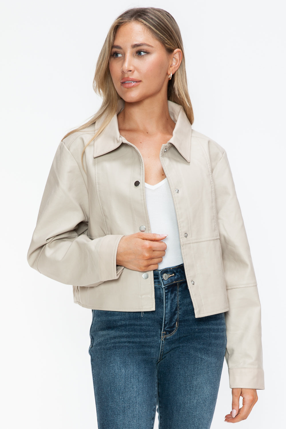 Snobbish Snap Down Long Sleeve PU Leather Jacket - Teresa's Fashionista LLC
