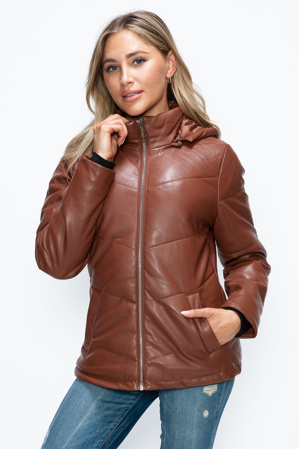 How Dare U Pocketed Zip Up Puffer Jacket with Removable Hood - Teresa's Fashionista LLC