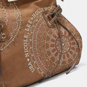 Nicole Lee USA Side Braided Tassel Inlaid Rhinestone Embroidery Hobo Bag-Teresa's Fashionista LLC