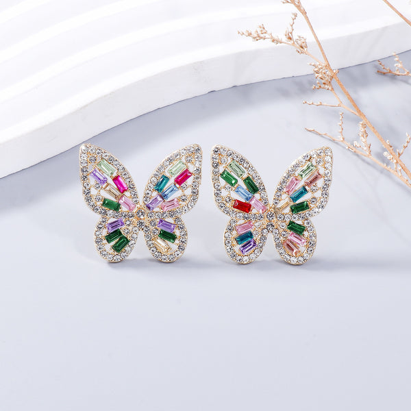 Alloy Inlaid Rhinestone Butterfly Earrings-Teresa's Fashionista LLC