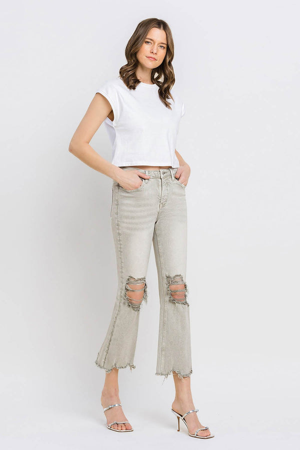 Lovervet Distressed Raw Hem Cropped Flare Jeans - Teresa's Fashionista LLC