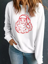 Christmas Santa Rhinestone Drop Shoulder Sweatshirt