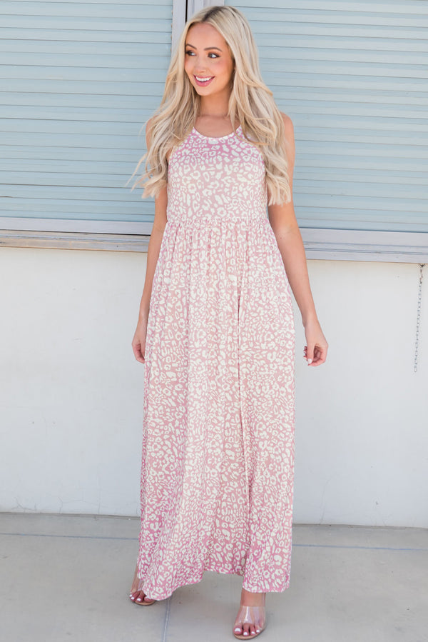 Leopard Round Neck Sleeveless Maxi Dress-Teresa's Fashionista LLC