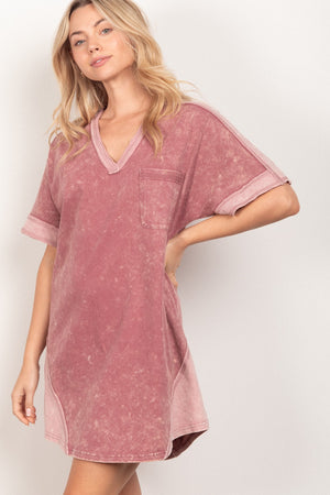 VERY J Short Sleeve V-Neck Tee Dress-Teresa's Fashionista LLC