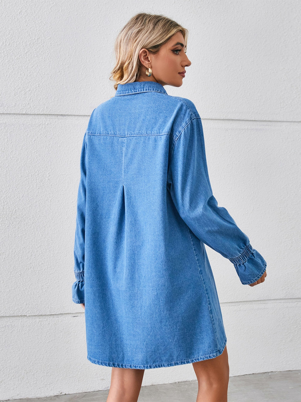 Pocketed Dropped Shoulder Mini Denim Dress-Teresa's Fashionista LLC