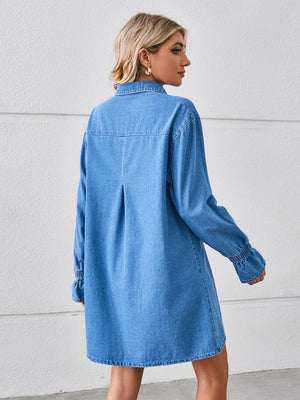 Pocketed Dropped Shoulder Mini Denim Dress-Teresa's Fashionista LLC