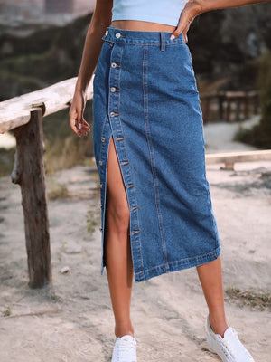 Button Down Denim Skirt-Teresa's Fashionista LLC