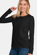 Zenana Full Size Solid Color Round Neck Long Sleeve T-Shirt - Teresa's Fashionista LLC