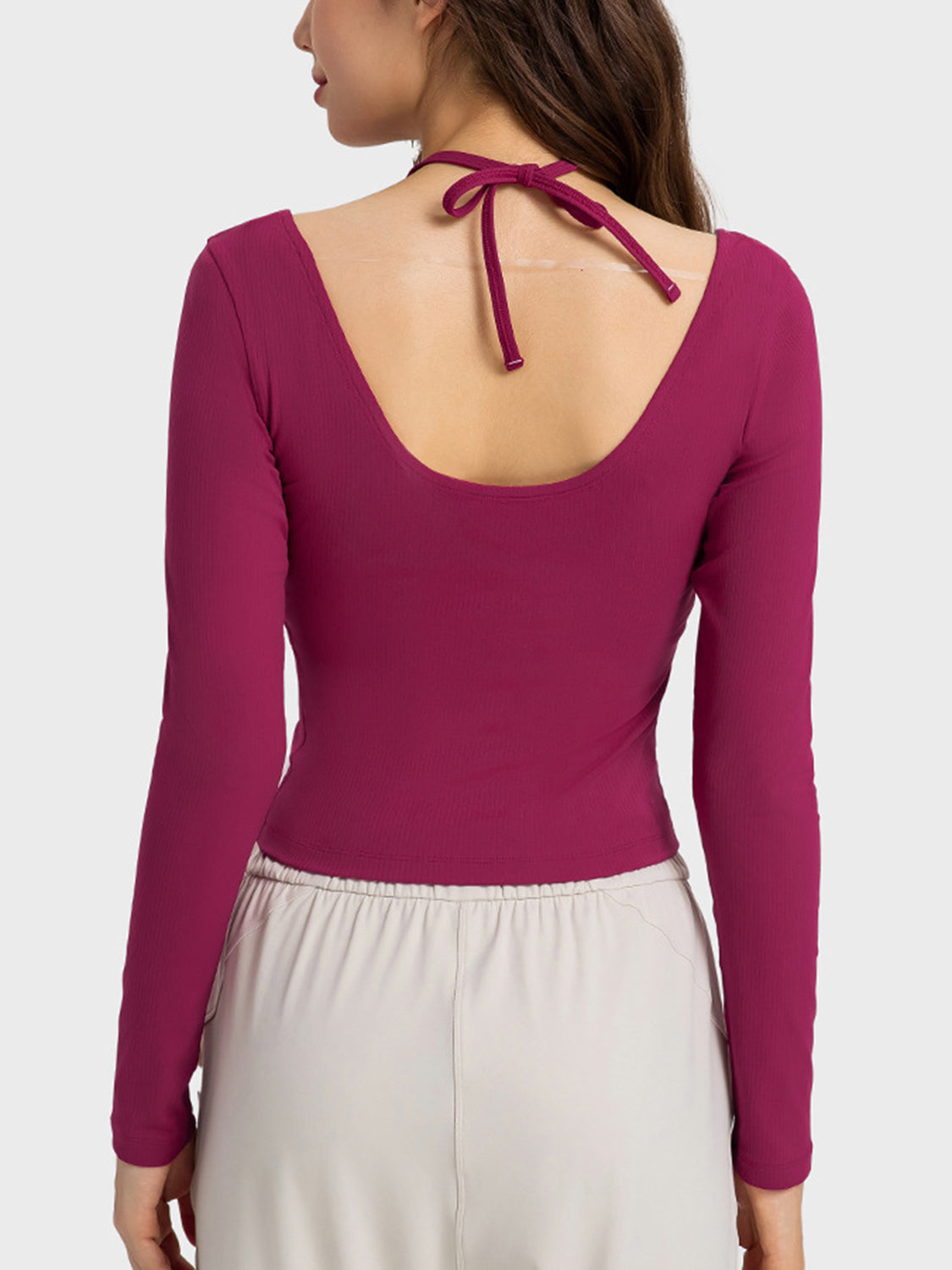 Halter Neck Long Sleeve Sporty Top-Teresa&#39;s Fashionista LLC