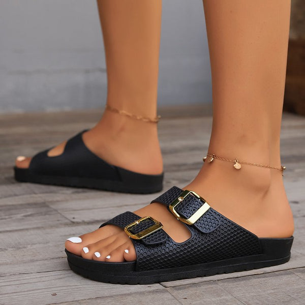 Double Buckle Open Toe Sandals-Teresa's Fashionista LLC