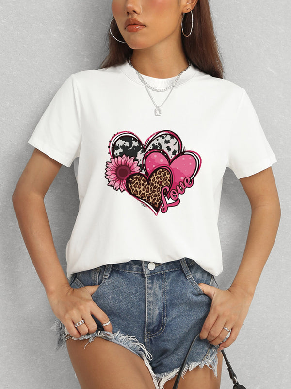 Heart Round Neck Short Sleeve T-Shirt-Teresa's Fashionista LLC