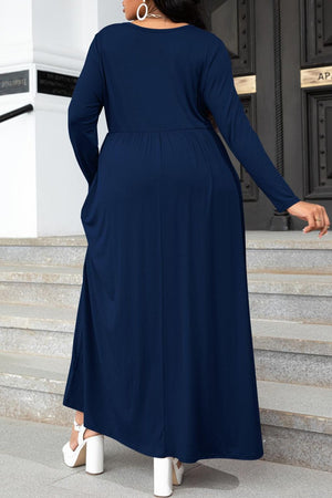 Plus Size Round Neck Long Sleeve Maxi Dress with Pockets-Teresa's Fashionista LLC