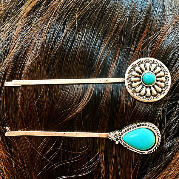 Turquoise Alloy Hairpin - Teresa's Fashionista LLC