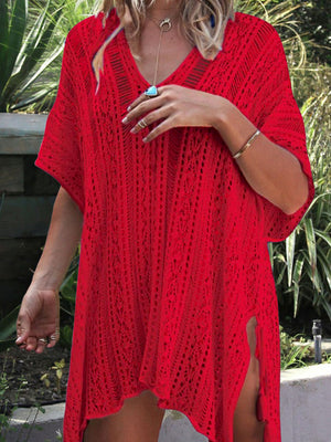 Cutout V-Neck Cover-Up with Tassel-Teresa's Fashionista LLC