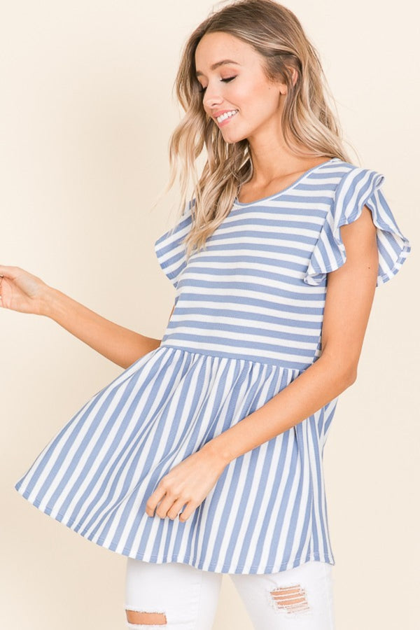 BOMBOM Striped Round Neck Blouse-Teresa's Fashionista LLC