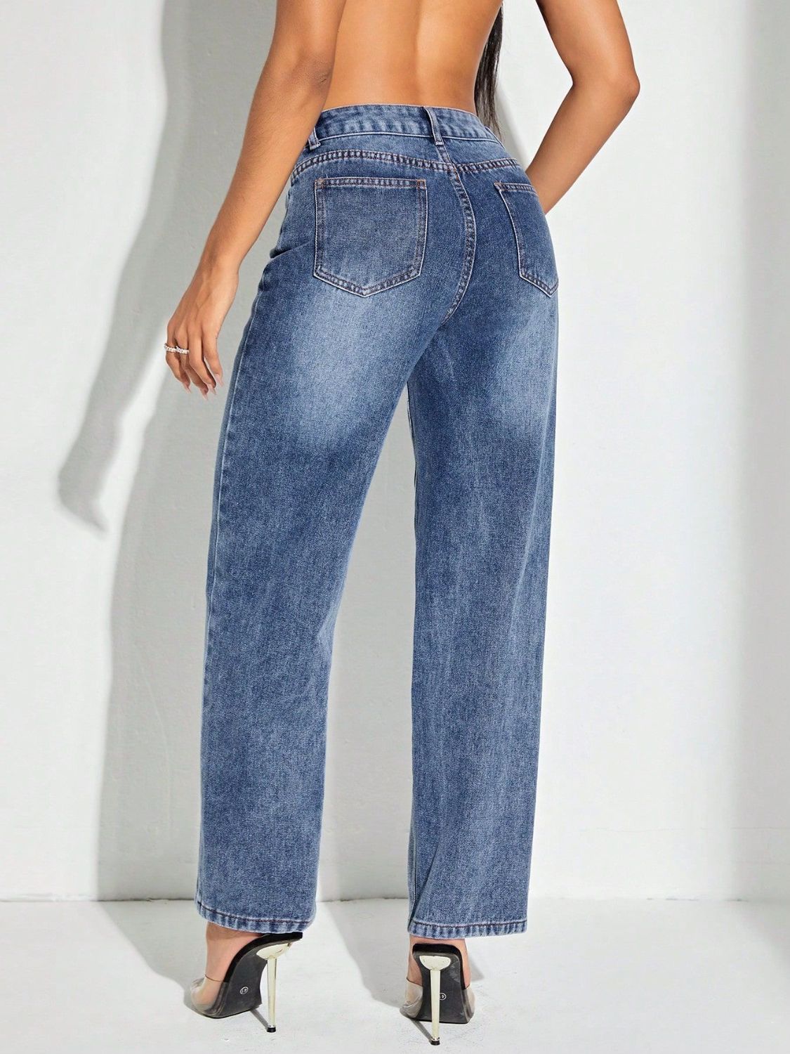 Contrast Patchwork Straight Jeans with Pockets - Teresa's Fashionista LLC