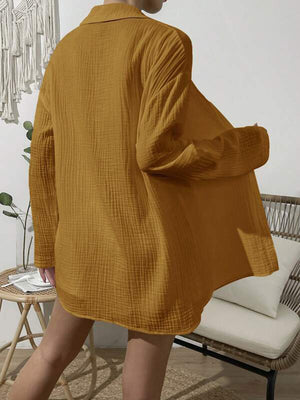 Dropped Shoulder Button Up Top and Elastic Waist Shorts Set-Teresa's Fashionista LLC