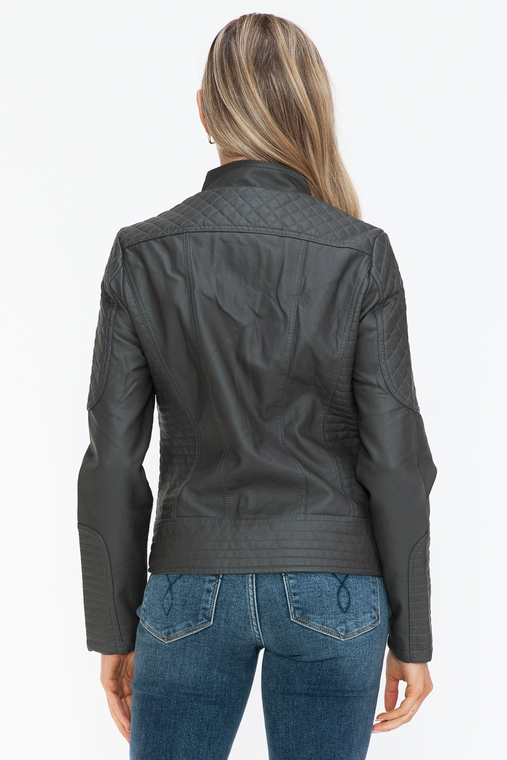 Snobbish Faux Leather Zip Up Mock Neck Jacket - Teresa's Fashionista LLC
